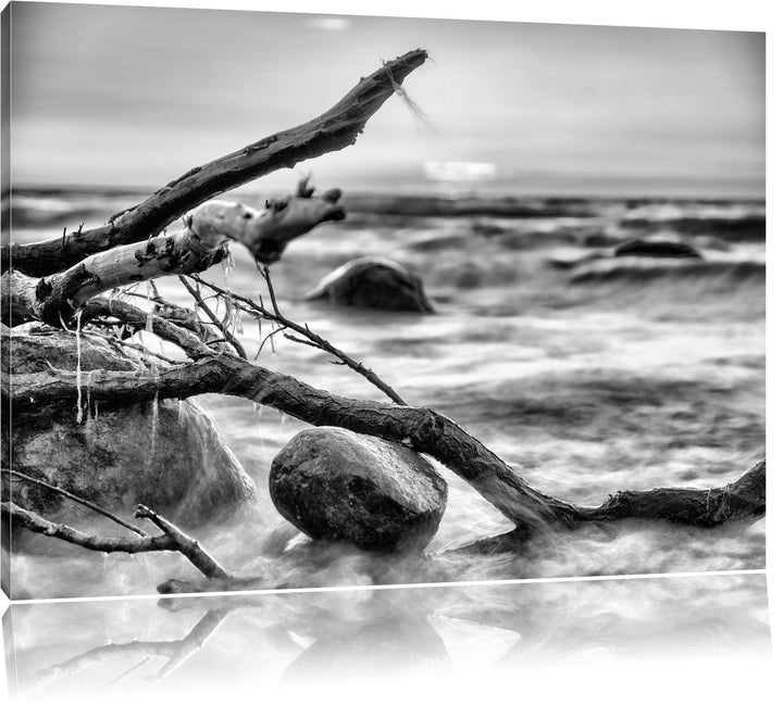 Pixxprint Ruhige See im Nebel / 100x70cm Leinwandbild bespannt auf Holzrahmen/Wandbild Kunstdruck De