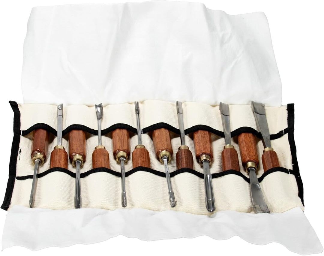 Schnitzeisen Set 12-tlg. in Tasche Schnitzersatz Beitel Schnitzsatz Stechbeitel