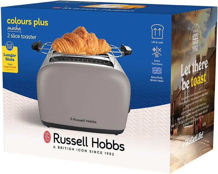 Russell Hobbs Toaster [für 2 Scheiben] Colours Plus Mocha (6 Bräunungsstufen, breite Toastschlitz, S