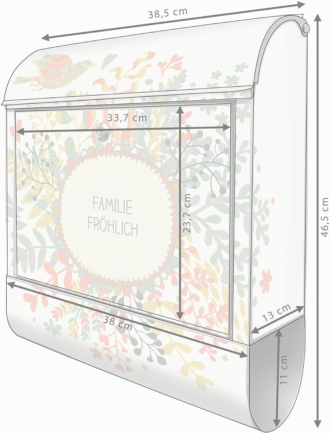 banjado® Design Briefkasten personalisiert mit Motiv WT Frühling 39x47x14cm &amp; 2 Schlüssel - Briefkas