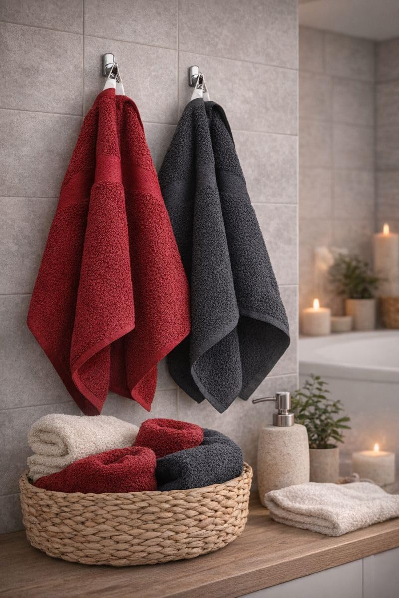 Betz 6 Stück Handtuch-Set Handtücher Premium 100% Baumwolle Grösse 50 cm x 100 cm rubinrot/Graphit