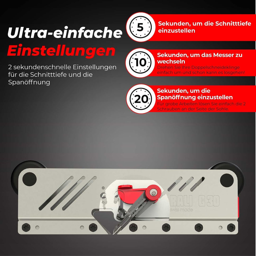 RALI G30 EVOLUTION N Handhobel mit Führungsschiene für Tischlerarbeiten. Kein Schärfen erforderlich
