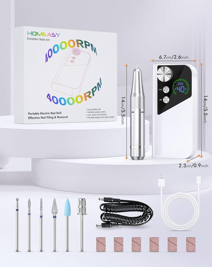 Nagelfräser 40.000 U/min Profi. Tragbar Fräser Nägel Elektrische Nagelfeile Wiederaufladbare Fräser