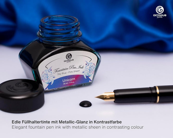 Octopus Fluids Füllhaltertinte Sheen mit Konverter, Unicorn, Blau, 30 ml Unicorn 30 ml, Unicorn 30 m