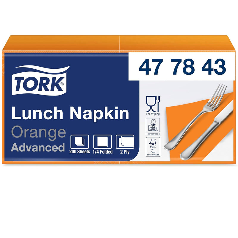 Tork 477843 Lunchservietten Orange / 2-lagige Servietten für kleine Gerichte oder Snacks / Advanced