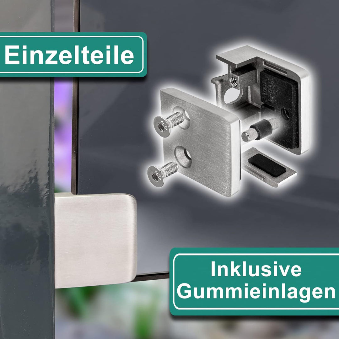 PRIOstahl Glashalter 4 Stück Glasklemmen Klemmhalter Glasplattenhalter mit Sicherungsplatte + Sicher