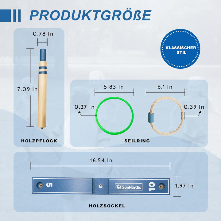 SunNordic Ringwurfspiel-Set aus Holz inklusive Wurfringen und Tragetasche Blue, Blue