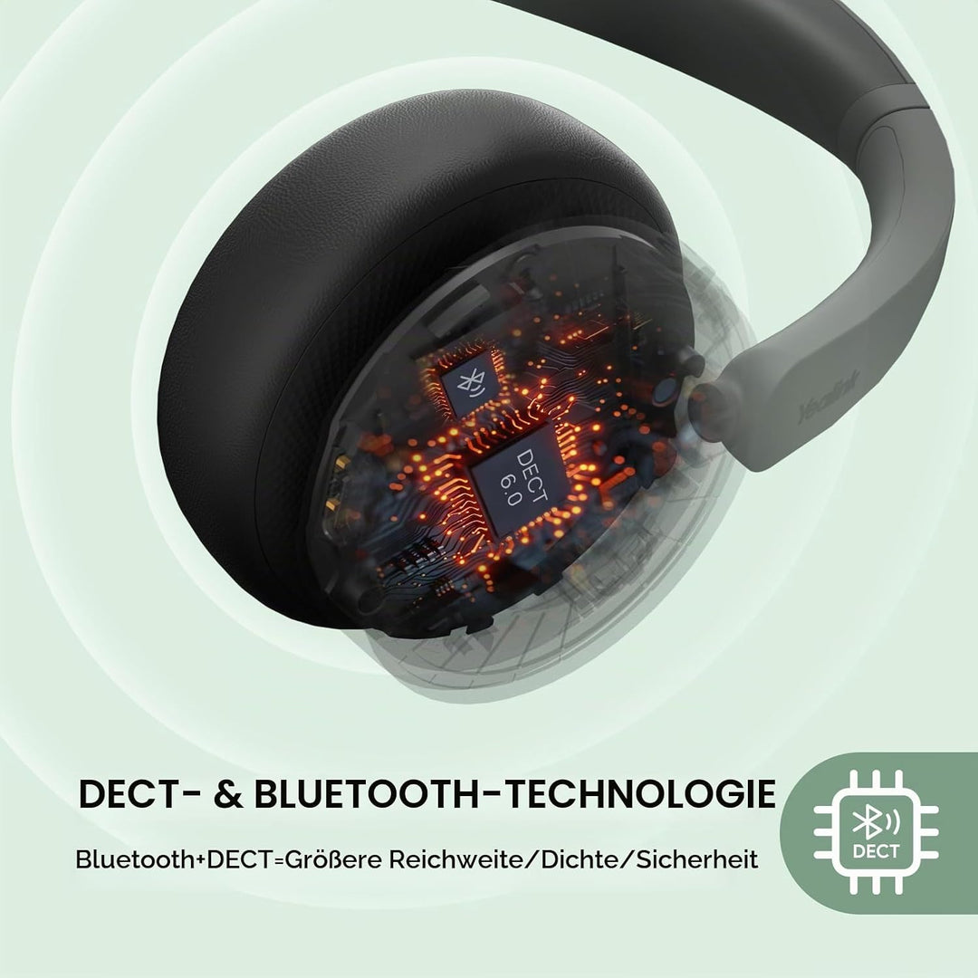 Yealink WH64 Hybrid DECT &amp; Bluetooth Wireless Headset mit 3 Mikrofonen für die Arbeit mit Ladestände