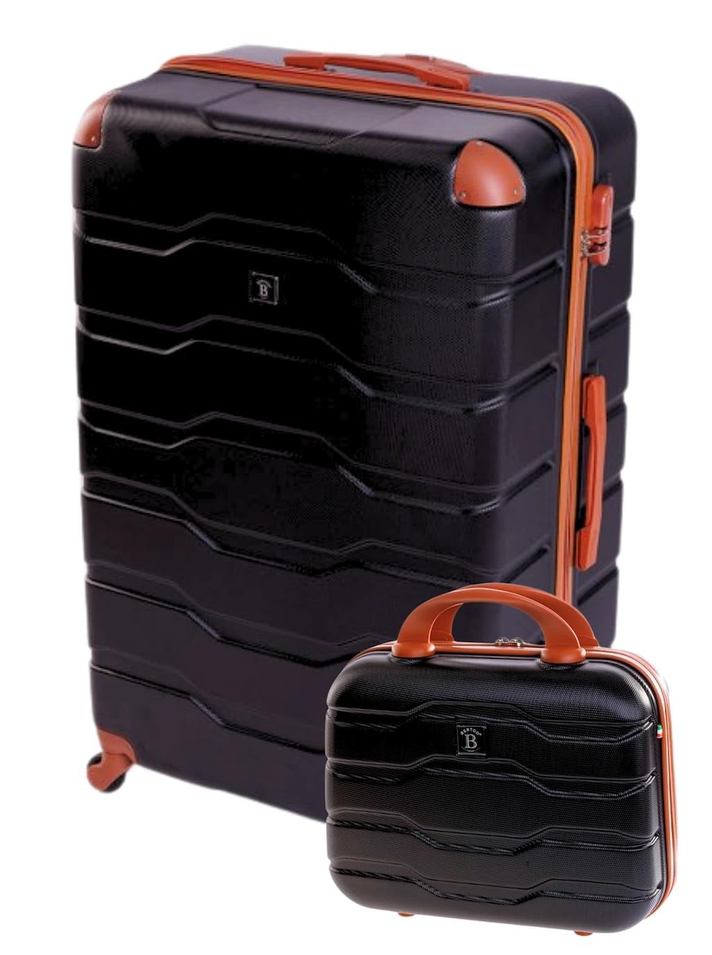 BERTOO Firenze Hartschalen-Reisekoffer-Set, 2-teilig, ABS-Schale, 4 abnehmbare 360°-Rollen, Schwarz