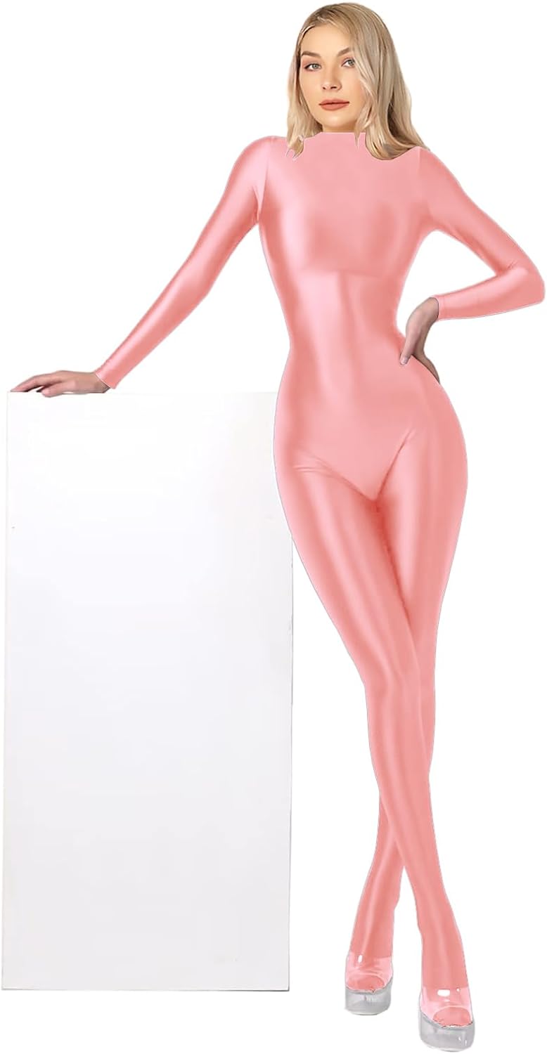 SOFSOT 200D blickdichter Einteiler Badeanzug High Stretch Glänzender Body Reissverschluss Rücken M R