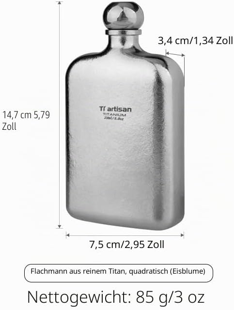 Ti artisan Titan Flachmann mit Trichter Ultraleichte Squre Titanium Hip Flask Whisky Glaskolben für