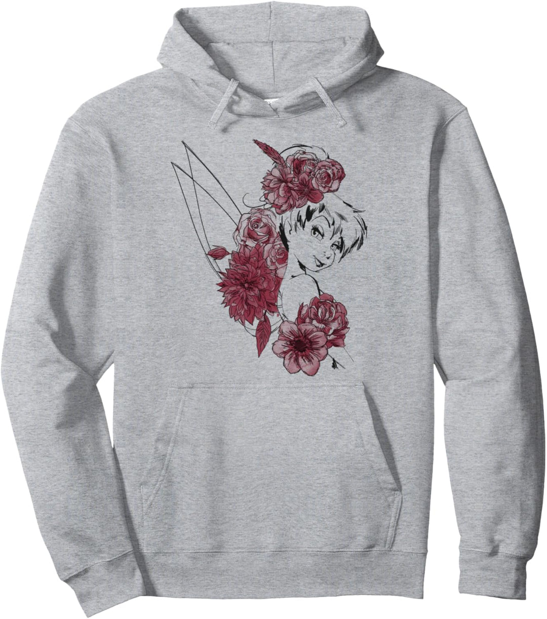 Disney Peter Pan Tinker Bell Floral Watercolor Portrait Pullover Hoodie