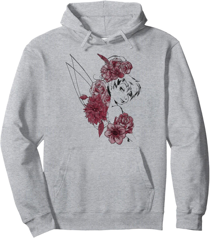 Disney Peter Pan Tinker Bell Floral Watercolor Portrait Pullover Hoodie