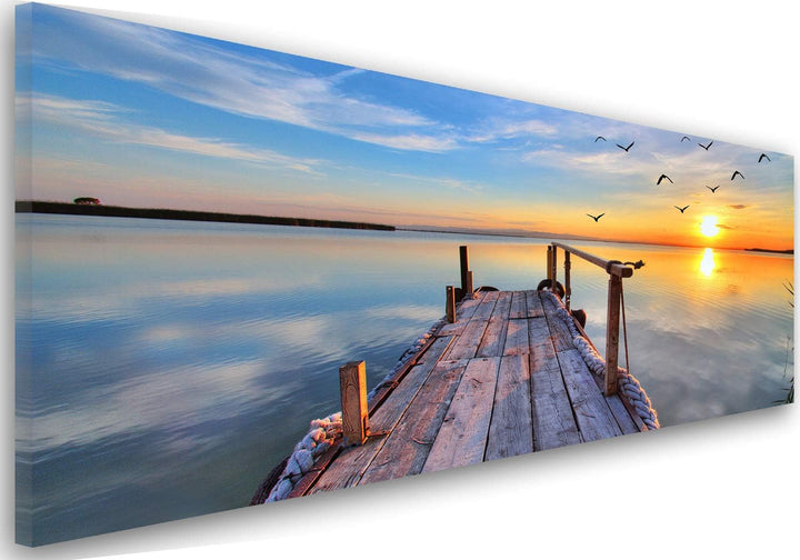 Feeby Bilder Steg Wasser Vögel 100x40 cm Wohnzimmer Schlafzimmer Büro Flur Küche Wandbilder Modern B