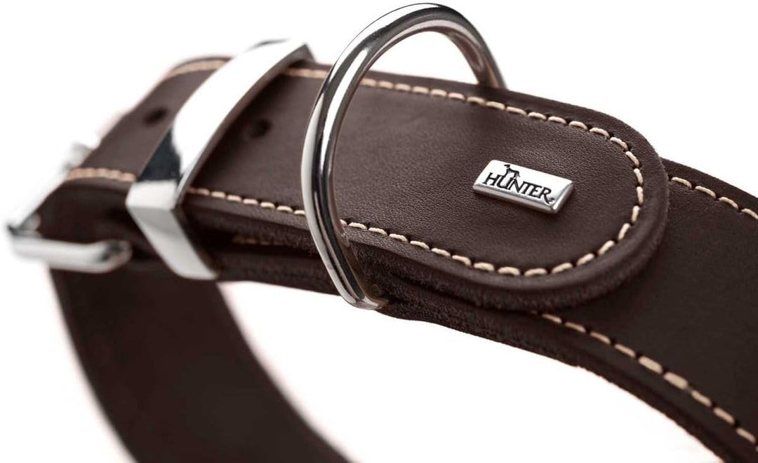 HUNTER AALBORG SPECIAL Hundehalsband, Leder, strapazierfähig, komfortabel, 60 (M-L), dunkelbraun dun
