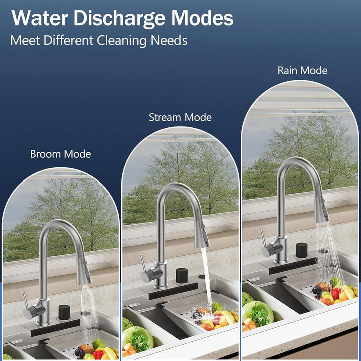 Küchenarmatur mit Ausziehbrause, 3 Strahlarten Wasserhahn Küche 360° Schwenkbar, Edelstahl SUS304 Sp