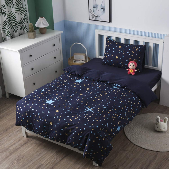 Loussiesd Kinder Sterne Motiv Bettwäsche Set 135x200 cm Glow in The Dark Mädchen Jungen Sterne Unive