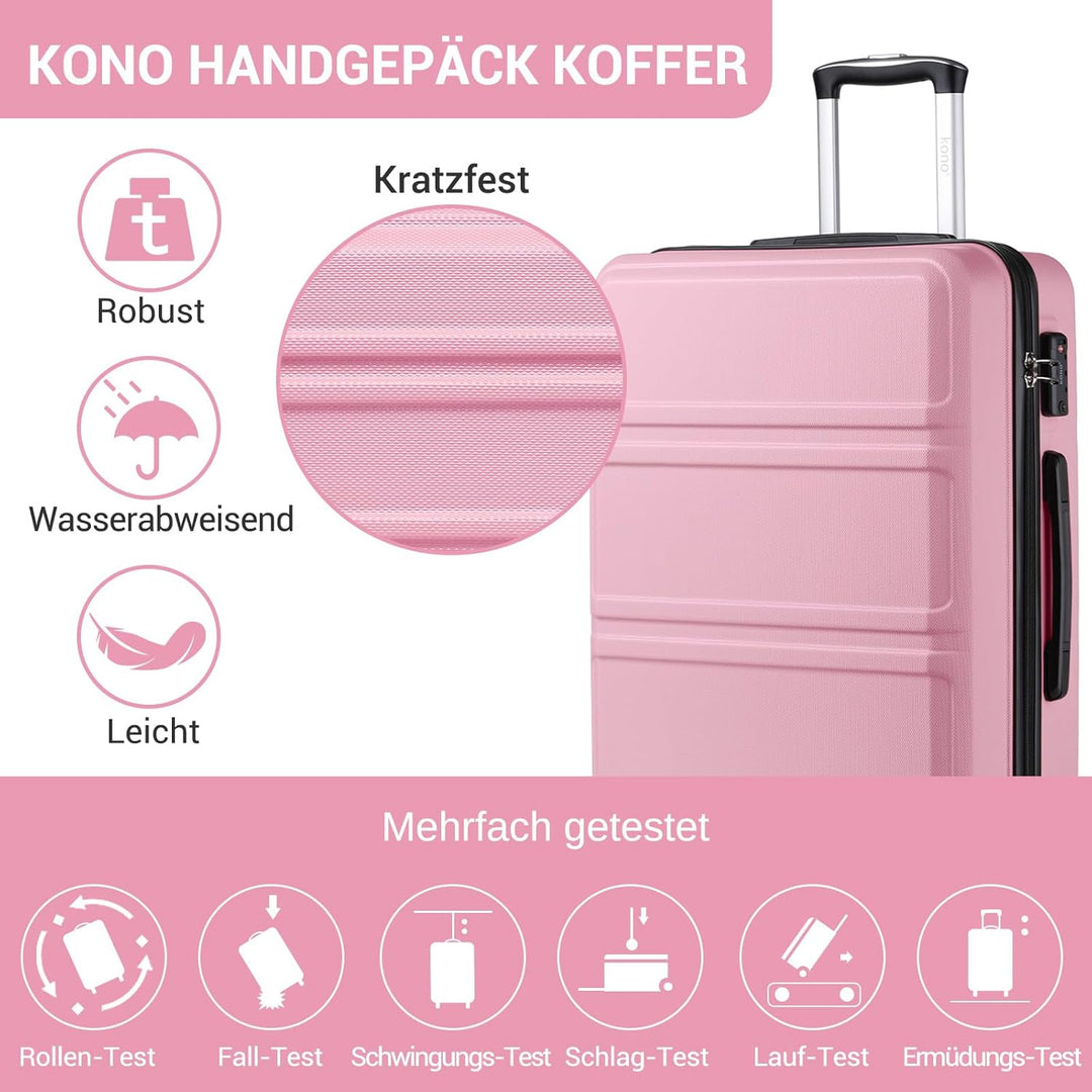 KONO Koffer Trolley Reisekoffer aus ABS+PC – Leichter Hartschalenkoffer mit 4 Zwillingsrollen und TS