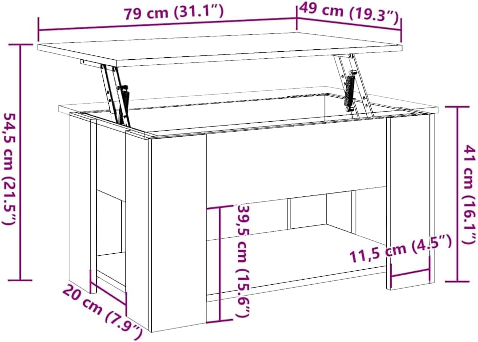 vidaXL Couchtisch Altholz-Optik 79x49x41 cm Holzwerkstoff, Couchtisch höhenverstellbar, Sofatisch, B