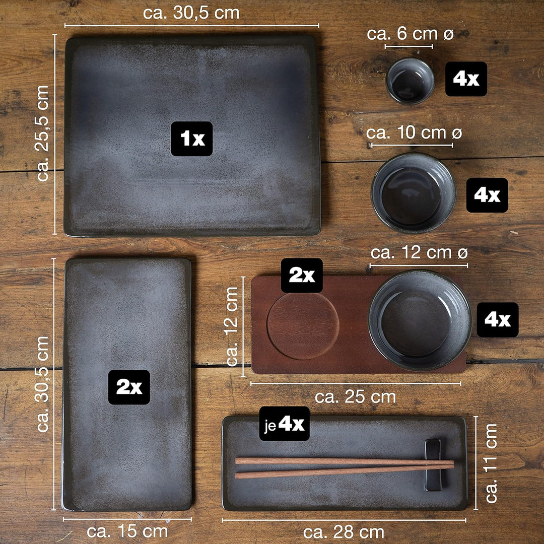 Moritz & Moritz Sushi Geschirr Set für 4 Personen - 29 Teile - Sushi Servierset mit 3x Sushi-Platte