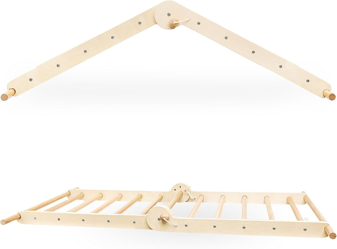 Mamabrum Holzspielplatz für Kinder – Klettergerüst, Dreieck, Leiter & Balancierpfad – 3-in-1 Multifu