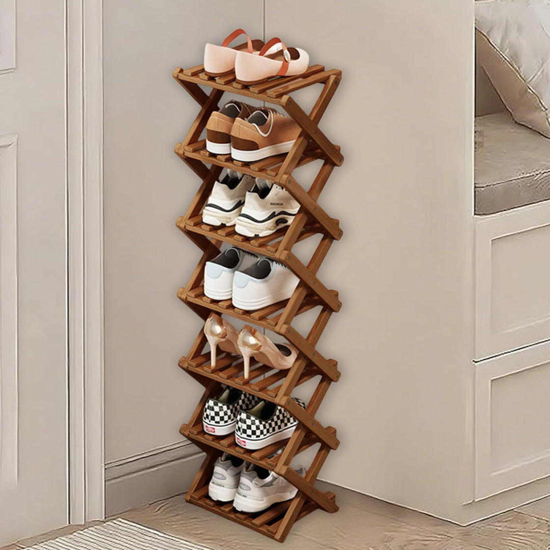 Kiss Me Faltbares Schuhregal, klein, vertikales Schuhregal aus Holz, kleines Schuhregal für engen Ra