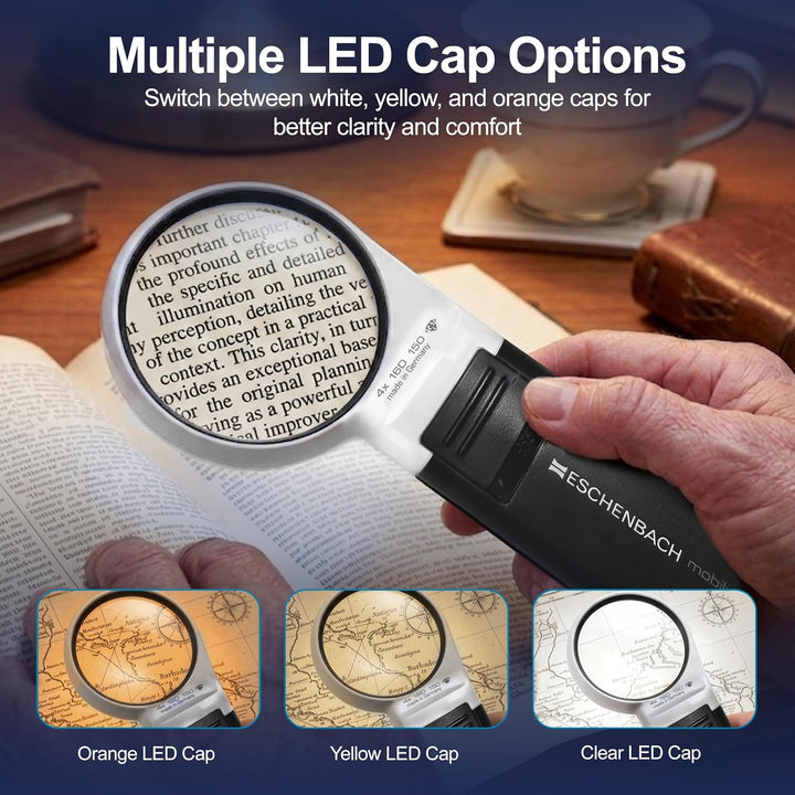Eschenbach Optik Lupe Handlupe mit LED-Beleuchtung mobiluxLED Vergrösserung: 4x Linsengrösse: (Ø) 60
