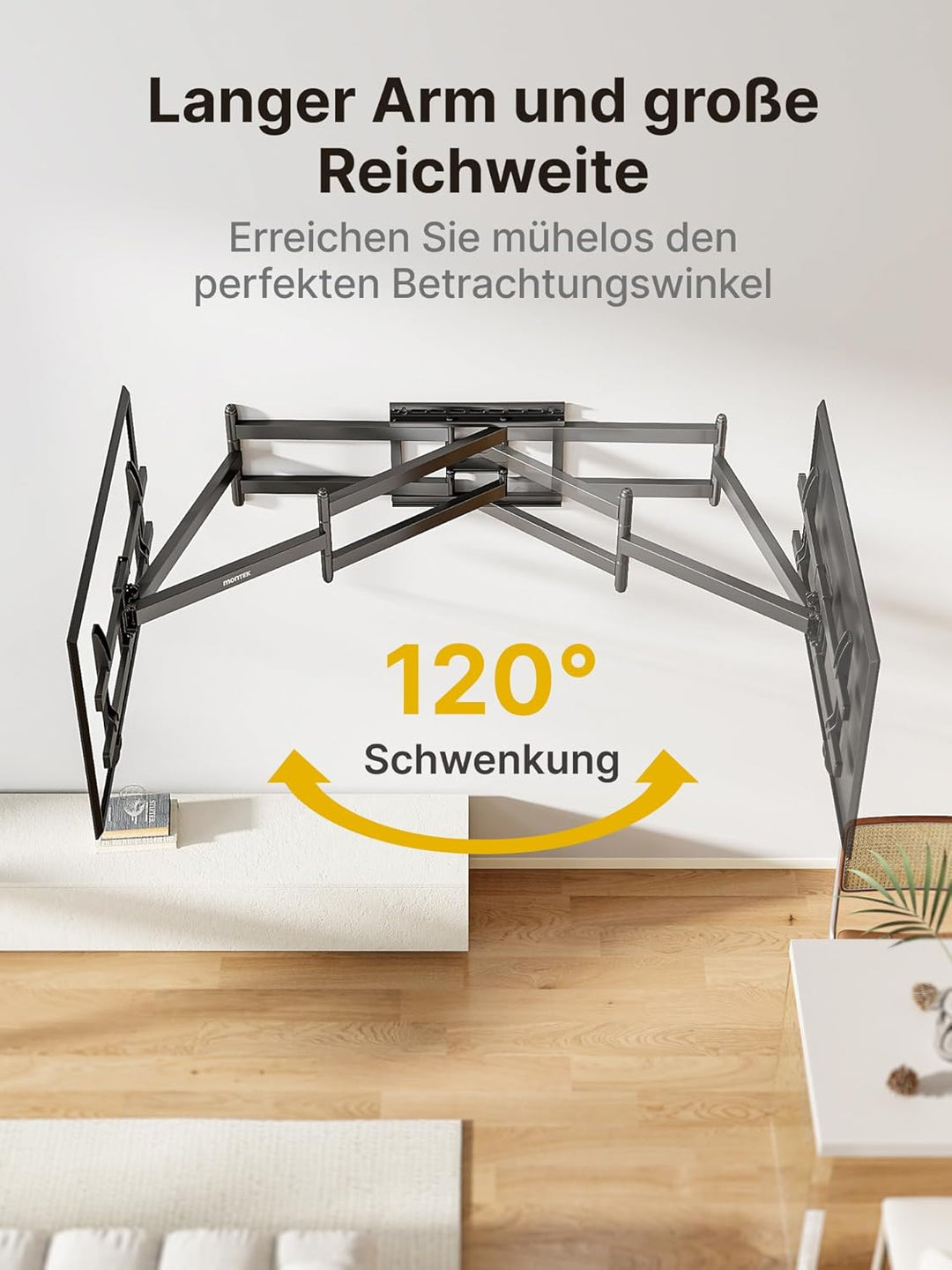 monTEK Langarm 1080mm TV Wandhalterung für 43-90 Zoll Flach & Curved Monitor bis zu 60kg, Schwenkbar