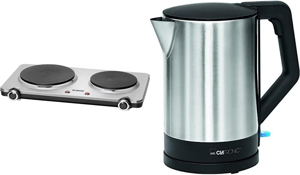 Bomann Doppel-Kochplatte DKP 5033 E, ideal für Camping, Küche oder Büro, edelstahl & Clatronic WKS 3