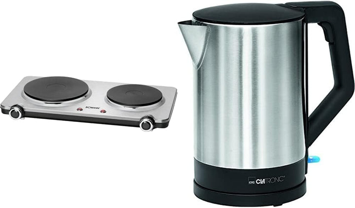 Bomann Doppel-Kochplatte DKP 5033 E, ideal für Camping, Küche oder Büro, edelstahl & Clatronic WKS 3