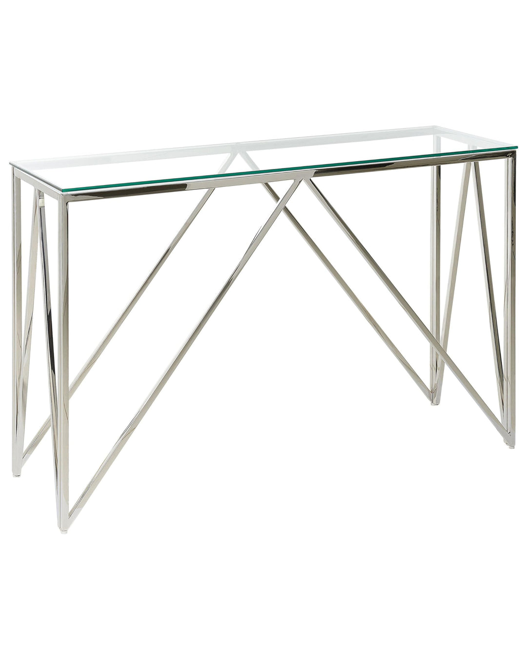 Schmaler Konsolentisch rechteckig transparent Metallgestell silber Glamour Weso