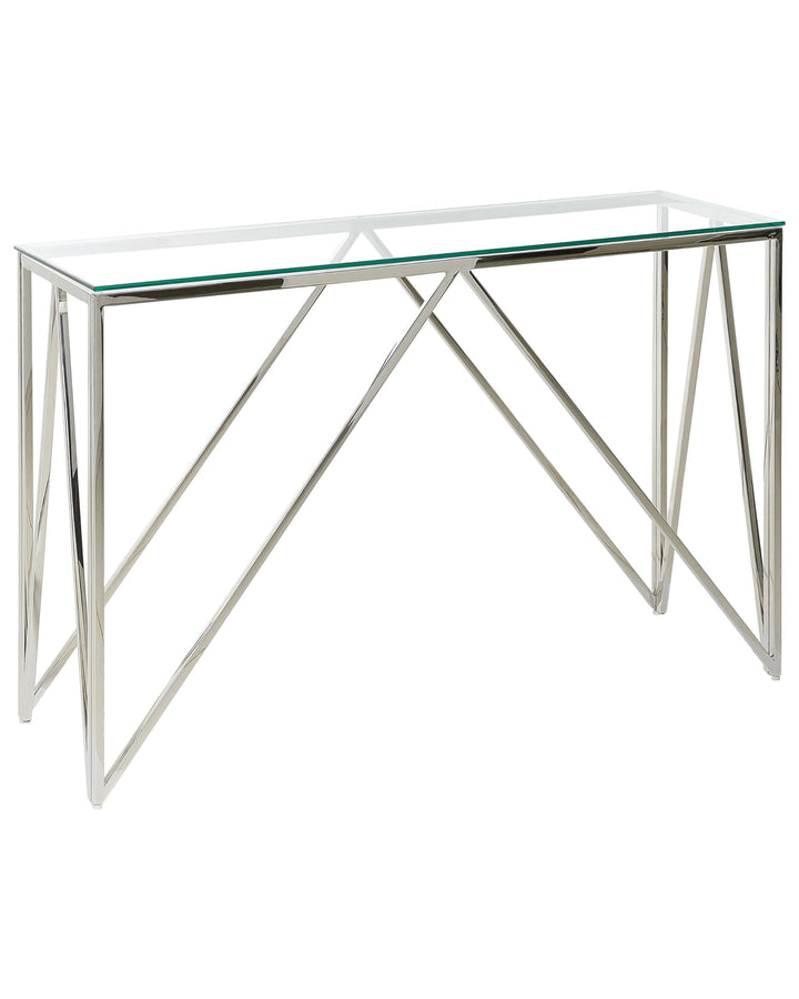 Schmaler Konsolentisch rechteckig transparent Metallgestell silber Glamour Weso