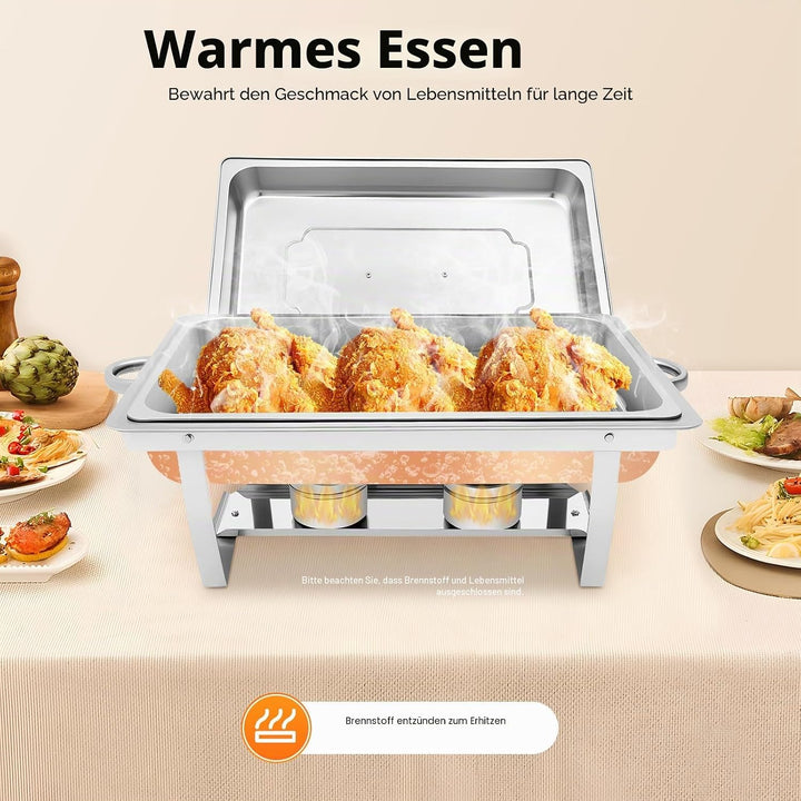 Speisenwärmer Edelstahl, 9L Chafing Dish Warmhaltebehälter Speisewärmer Wärmebehälter Hotel Buffet W