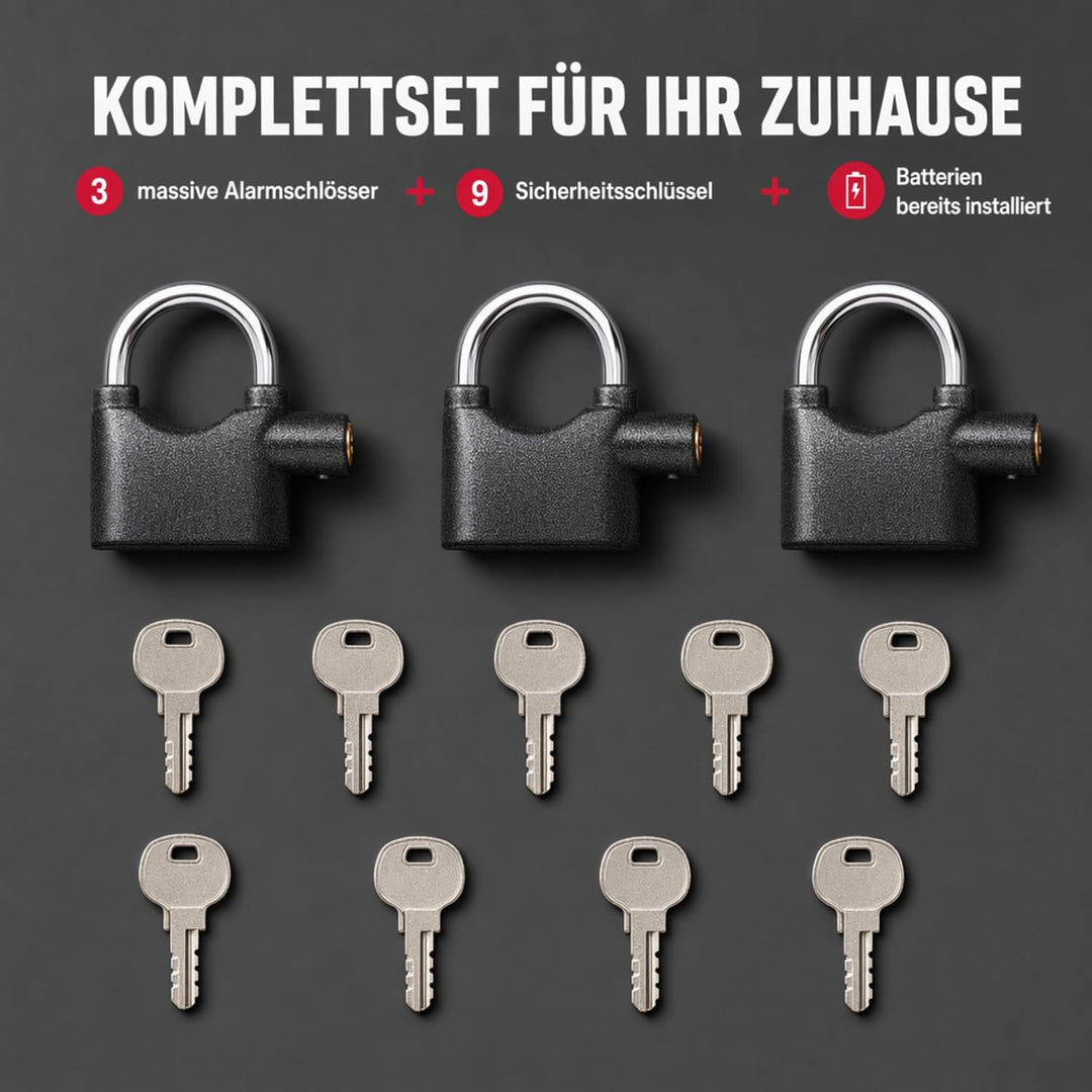 3 Stück Premium OLYMPIA S100 Alarmschloss mit Schlüssel - Korrosionsgeschützt Sicherheitszylinder -