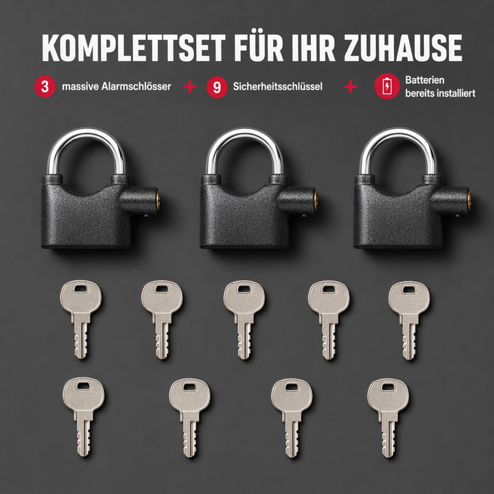 3 Stück Premium OLYMPIA S100 Alarmschloss mit Schlüssel - Korrosionsgeschützt Sicherheitszylinder -