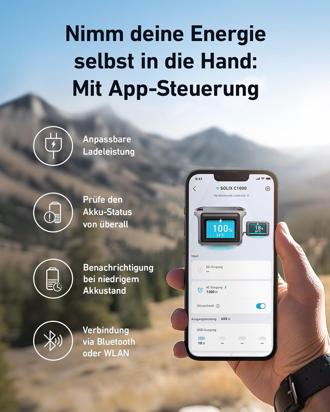 Anker SOLIX C1000 Tragbare Powerstation mit BP1000 Erweiterungsakku, 1800W Solargenerator, Aufladung