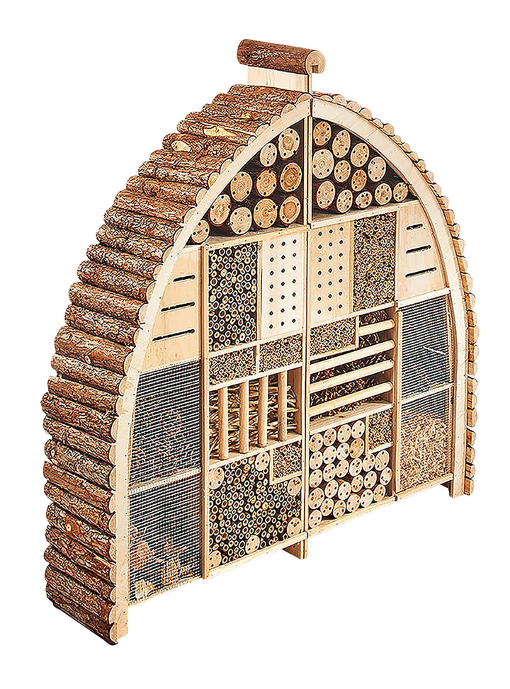 Kobolo Insektenhotel Insektenhaus Luxury XXL 101x23x109 cm in Bogenform - Zweigeteilt, Braun