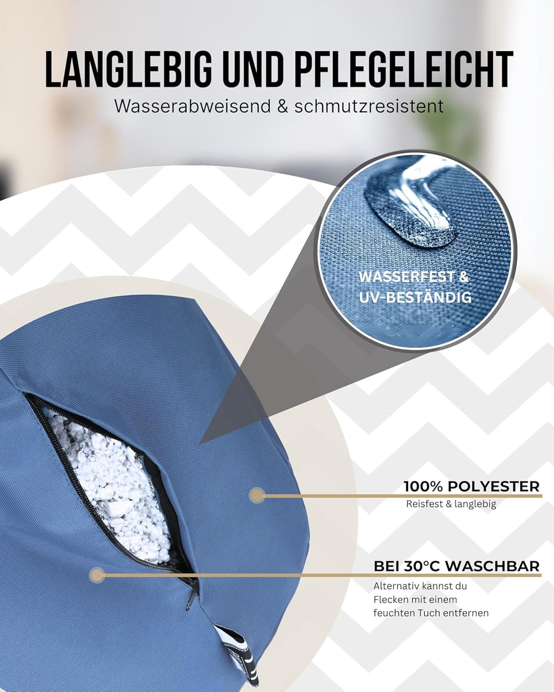 PATCH HOME Patchhome Sitzsack Tropfenform mit Reissverschluss Nachfüllbar - für In &amp; Outdoor - mit S