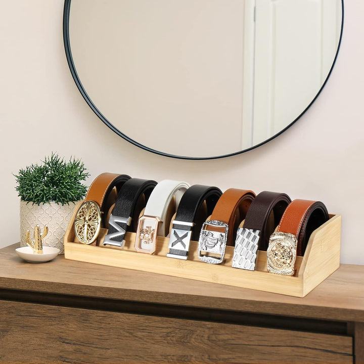 B4Life Gürtel-Organizer, 7 Fächer, Gürtel-Display-Rack für Herren, Bambus-Gürtelhalter für Schrank u