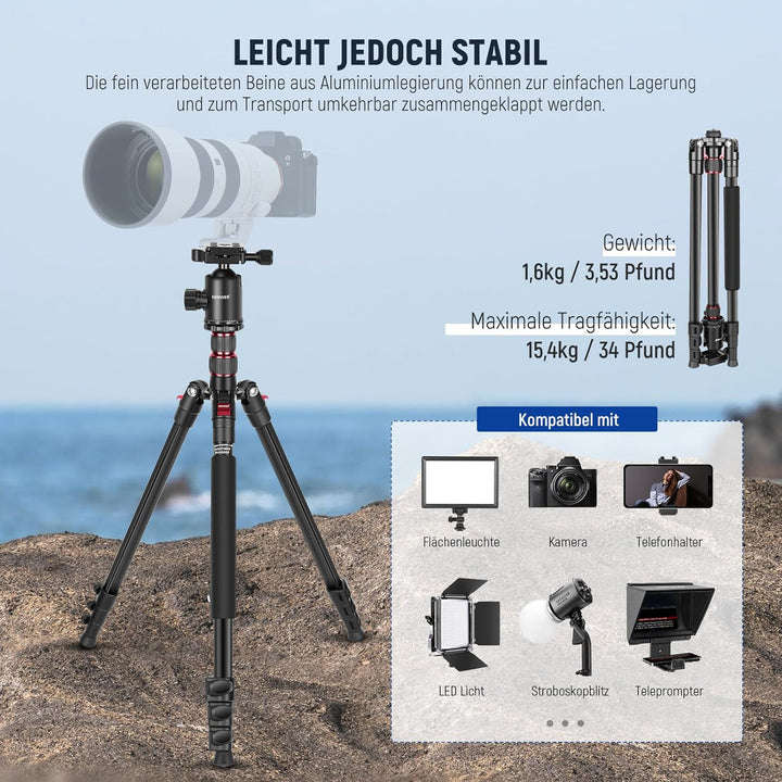 NEEWER 77" Kamerastativ Einbeinstativ mit Handyhalterung Kompatibel mit iPhone für Videoaufnahmen, A