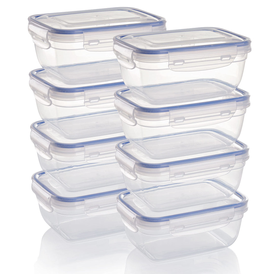 Grizzly Kunststoff Frischhaltedosen Set, 8x Vorratsdosen mit Deckel, rechteckig, stapelbar, bruch-,