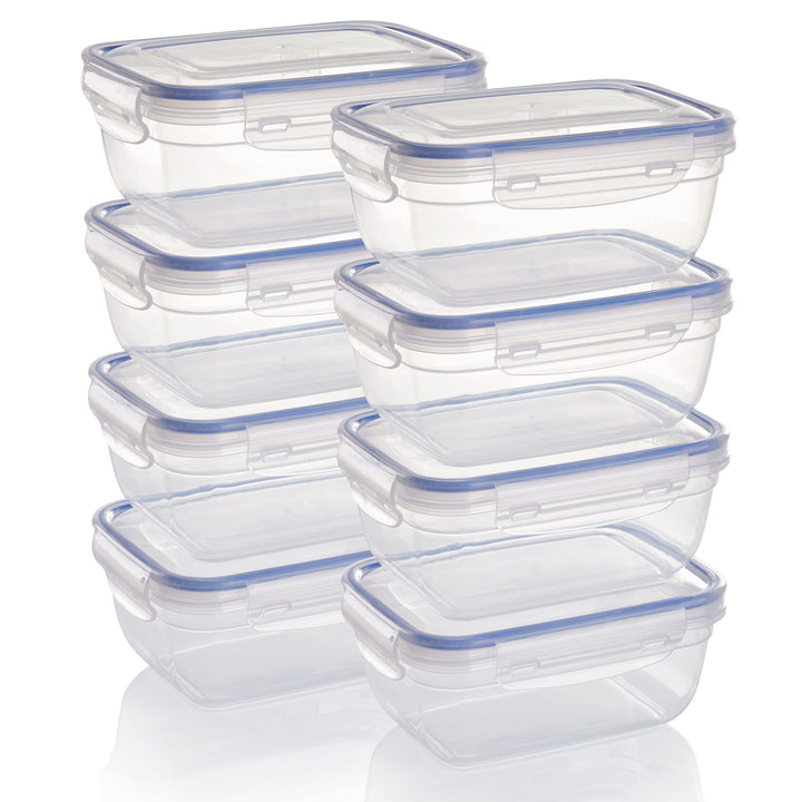 Grizzly Kunststoff Frischhaltedosen Set, 8x Vorratsdosen mit Deckel, rechteckig, stapelbar, bruch-,