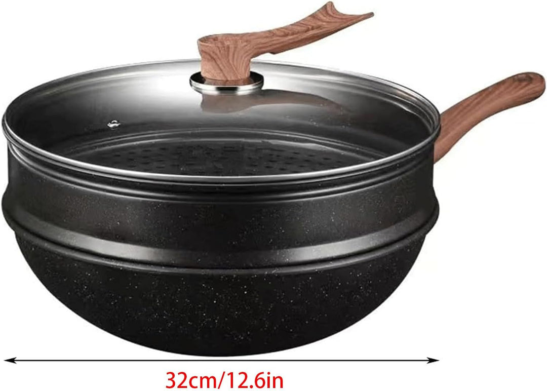 Generisch Schmorpfanne Mit Decke Antihaft Beschichtet 32cm Mit Dämpfeinsatz Und Glasdeckel Induktion