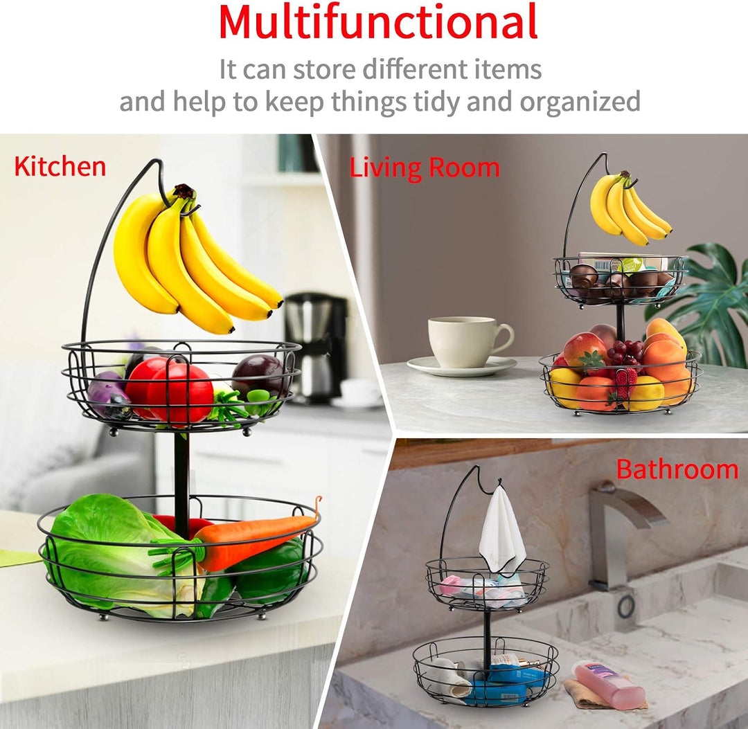 Huahong Tier-Obstkorb aus Metalldraht – mit Bananenhalter, moderne Obstschale, Gemüsekorb, stehender