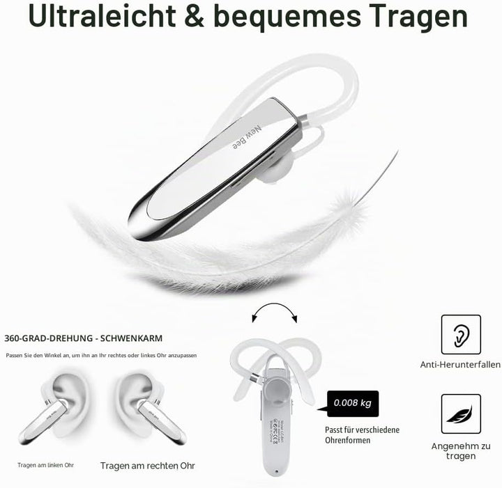 New Bee Bluetooth Headset Wireless Freisprech Telefon | Bluetooth-Headset mit Mikrofon für iPhone Sa