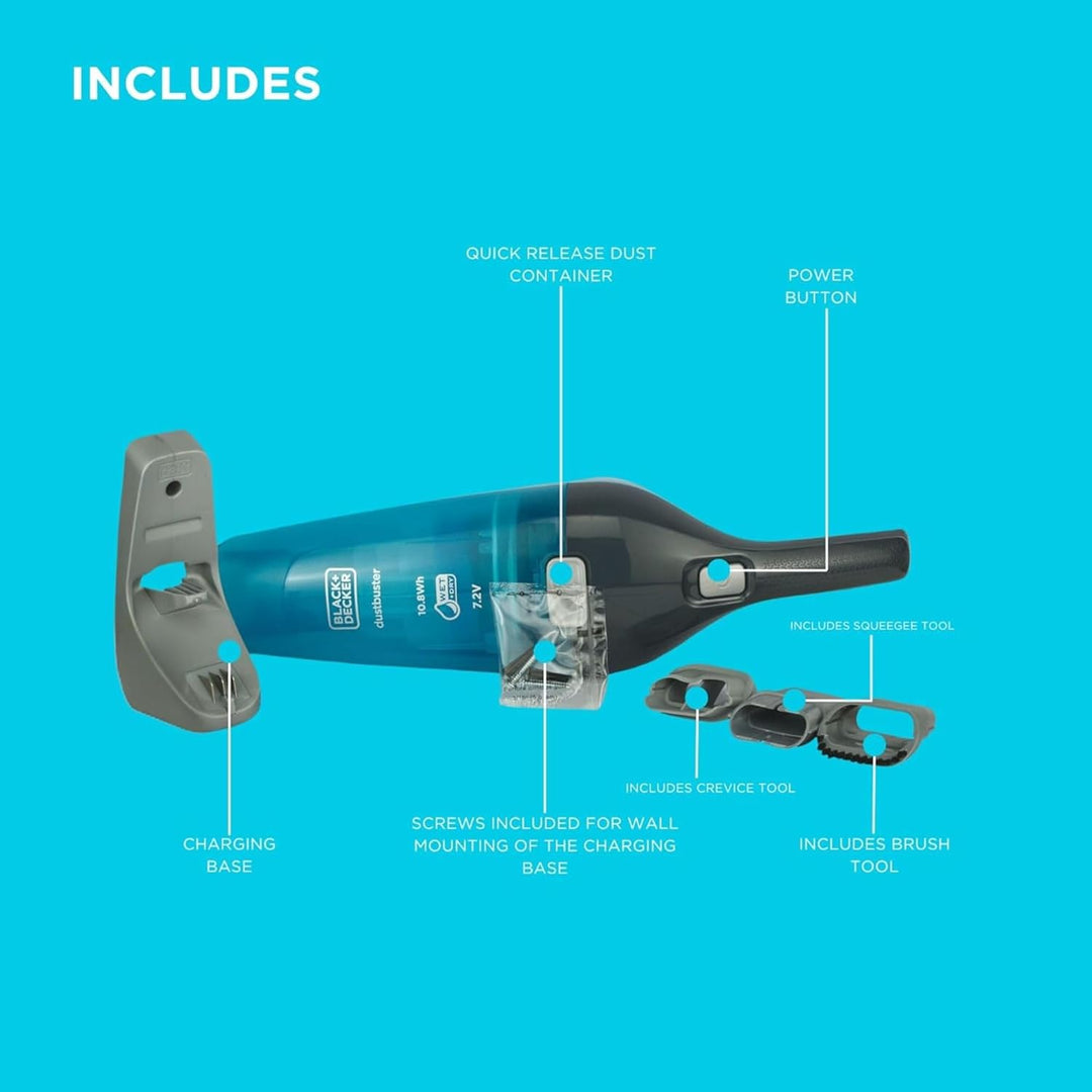 Black+Decker WDC215WA WDC215WA-QW, Tischstaubsauger, Blau, Titan, 10.8 W, 0.385 liters, 65 Dezibel