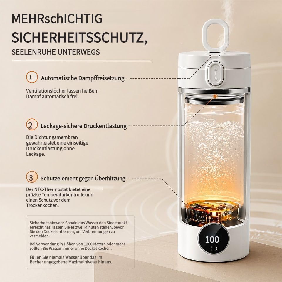 Elektrischer Reisewasserkocher Klein 450ML, Wasserkocher Klein 316 Edelstahl, Mini Wasserkocher Trag