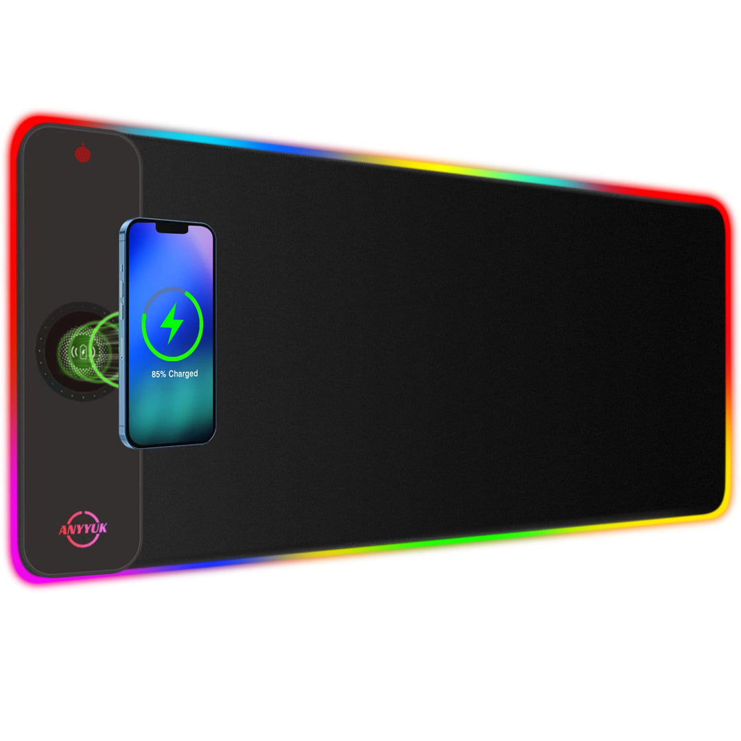 RGB Gaming LED Mauspad - 15W Mauspad mit Kabellosem Laden, 10 Lichtmodi Extra Grosses Mauspad Rutsch
