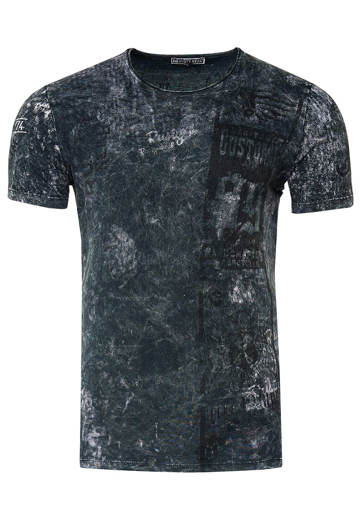 T-Shirt Herren Kurzarm Rundhals Tshirt Printed Shirt Regular Fit Verwaschen Plakativer Druck 232, Fa