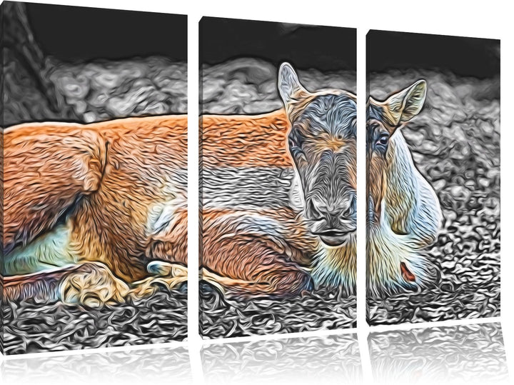 junger Elch schwarz/weiss Deluxe 3-Teiler Leinwandbild 120x80 Bild auf Leinwand, XXL riesige Bilder